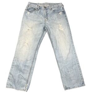 American Eagle Low Loose Men's Jeans 35x30 Light Wash Baggy 100% Cotton Distress